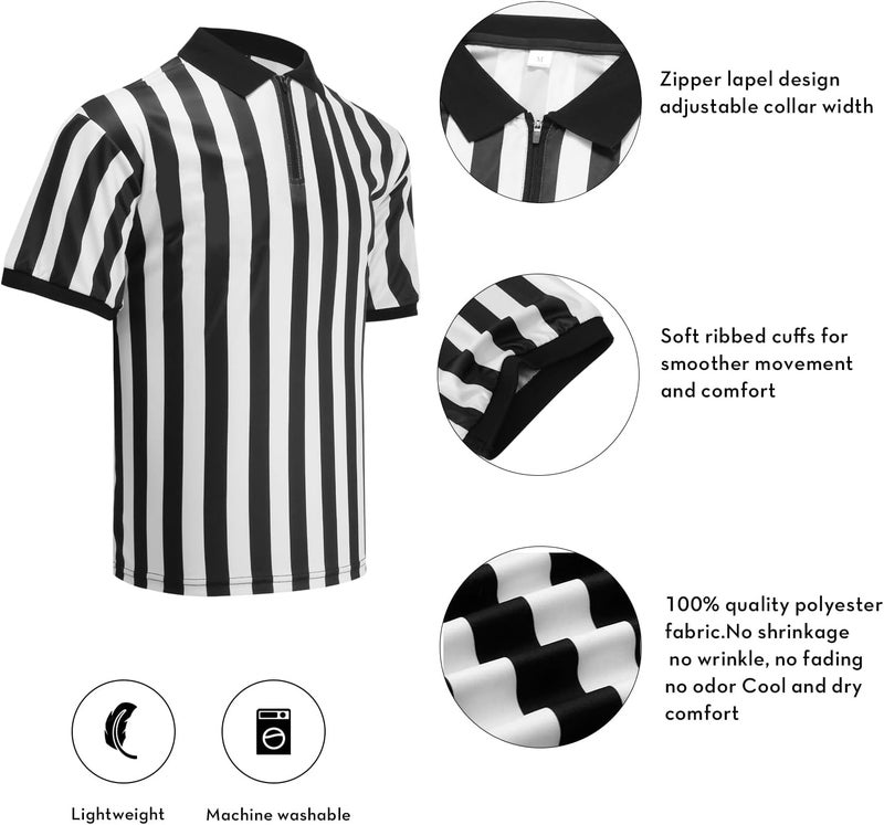 VKT Men’s Referee Shirt Zipper Official Ref Shirt Costume Umpire Jersey for Womens Football Halloween Uniform - Image 3